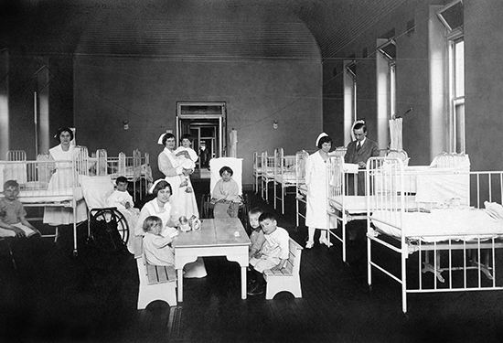 Nurses and children in Children's Ward