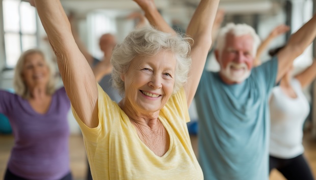 Senior individuals staying active in a workout studio