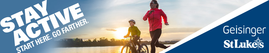 Stay Active. Start Here. Go Further. St. Luke's Orthopedic Care - Two people, one riding a bike and one running
