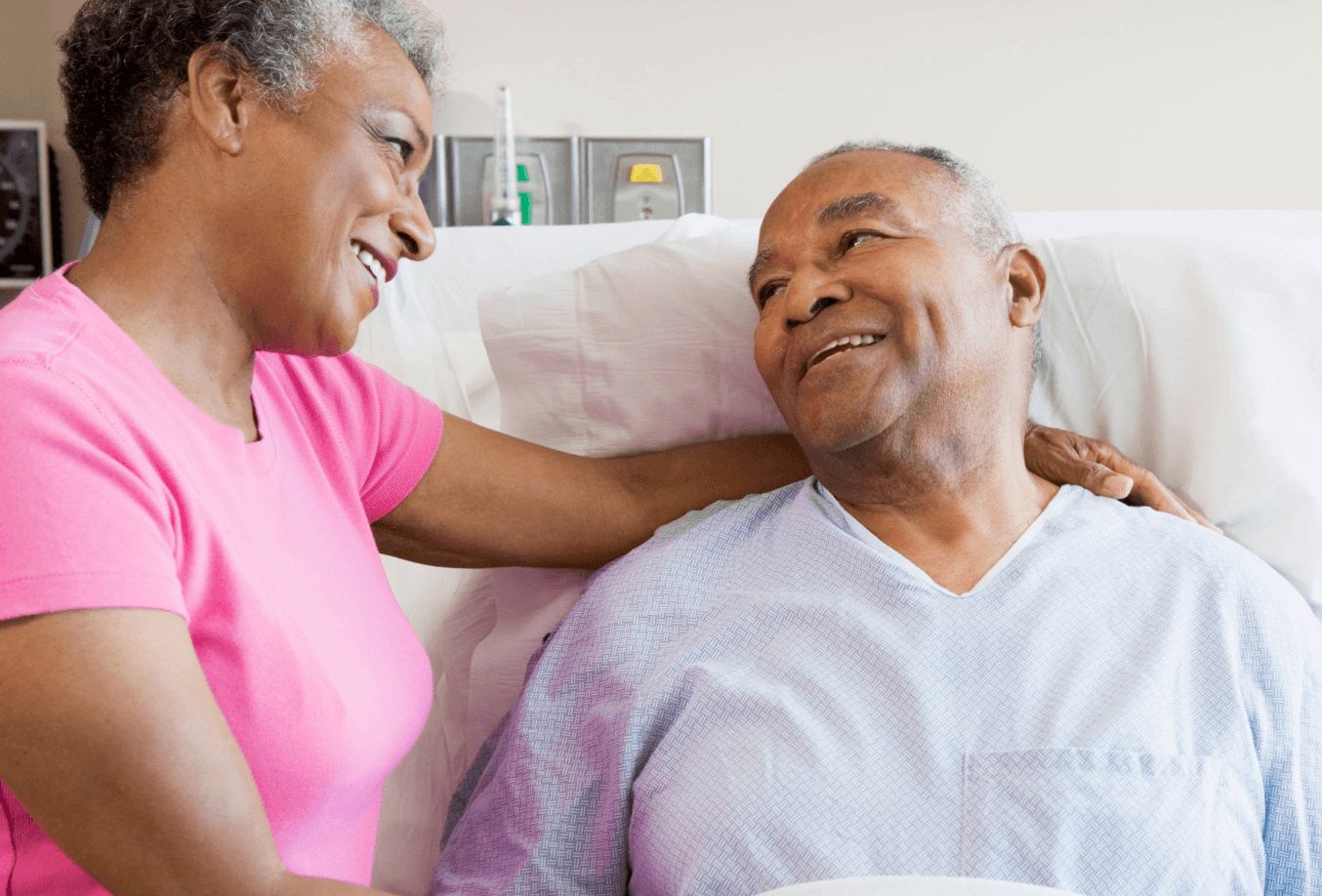 Elderly couple in hospital room