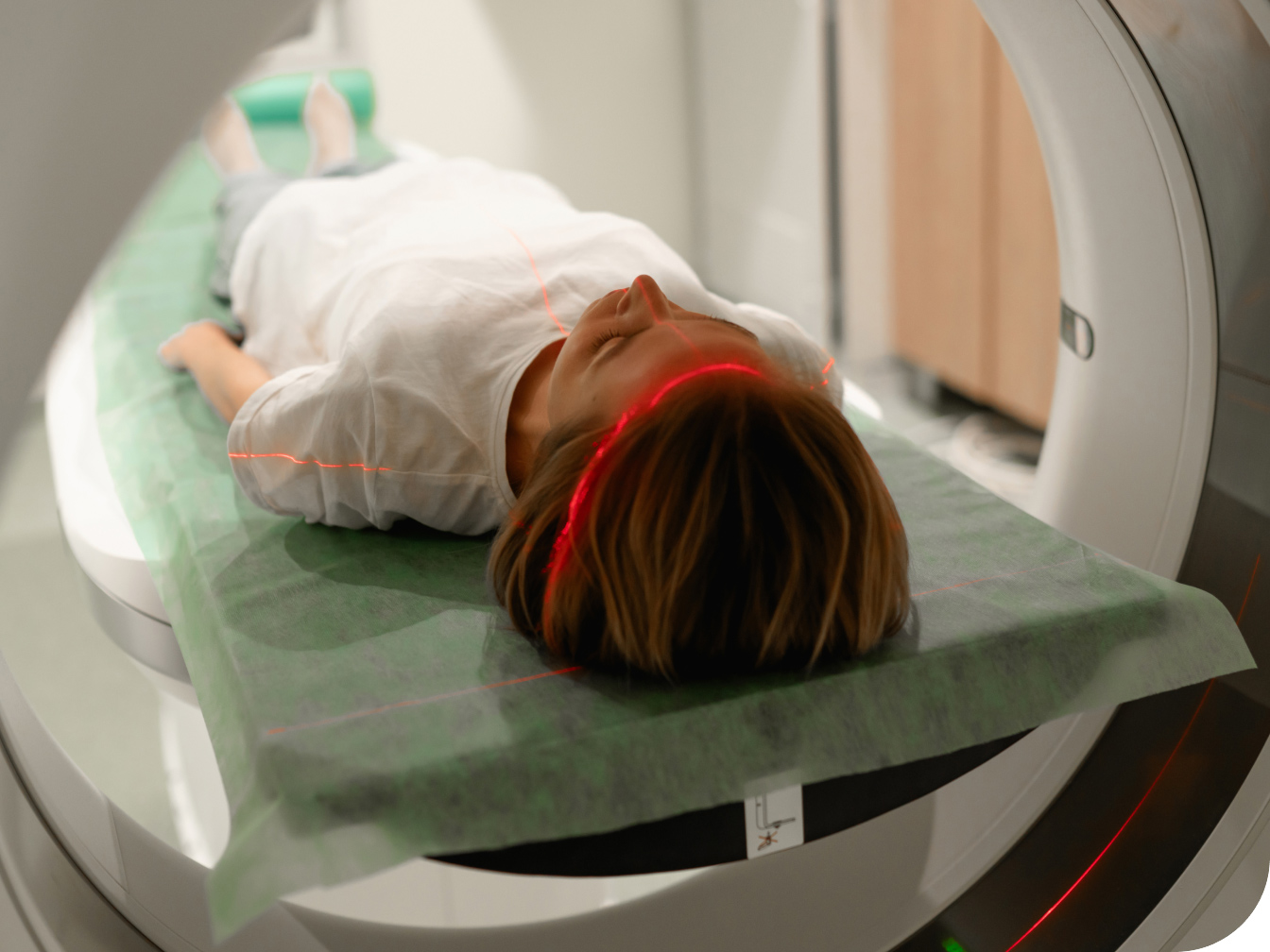Patient laying down having a brain scan