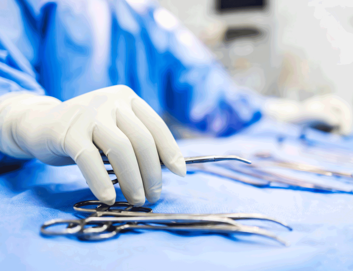 Tools on a table in an operating room