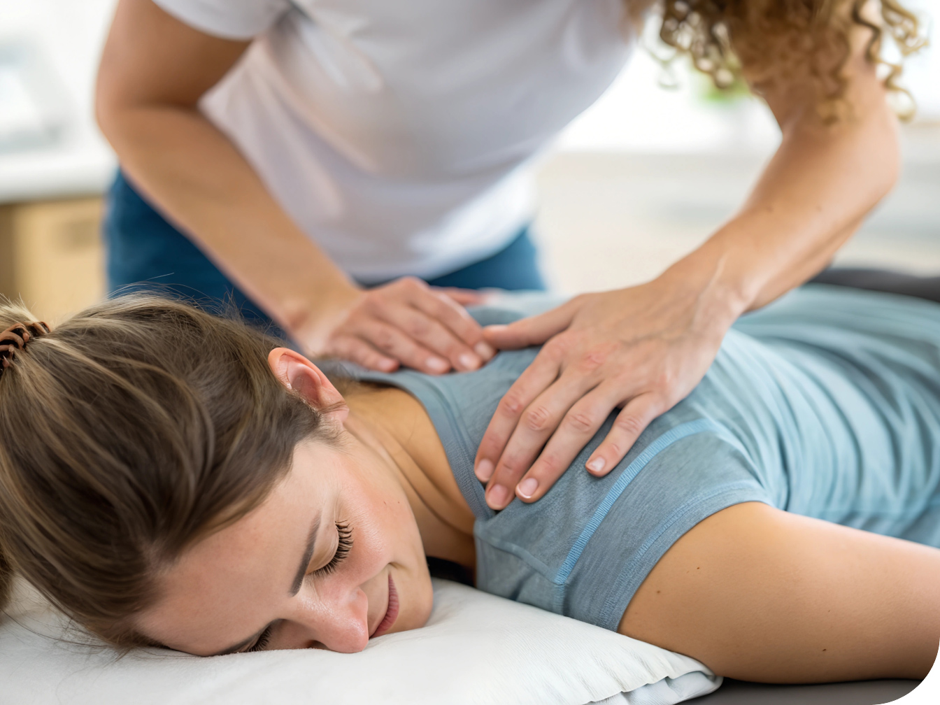Patient getting adjusted by a chiropractor