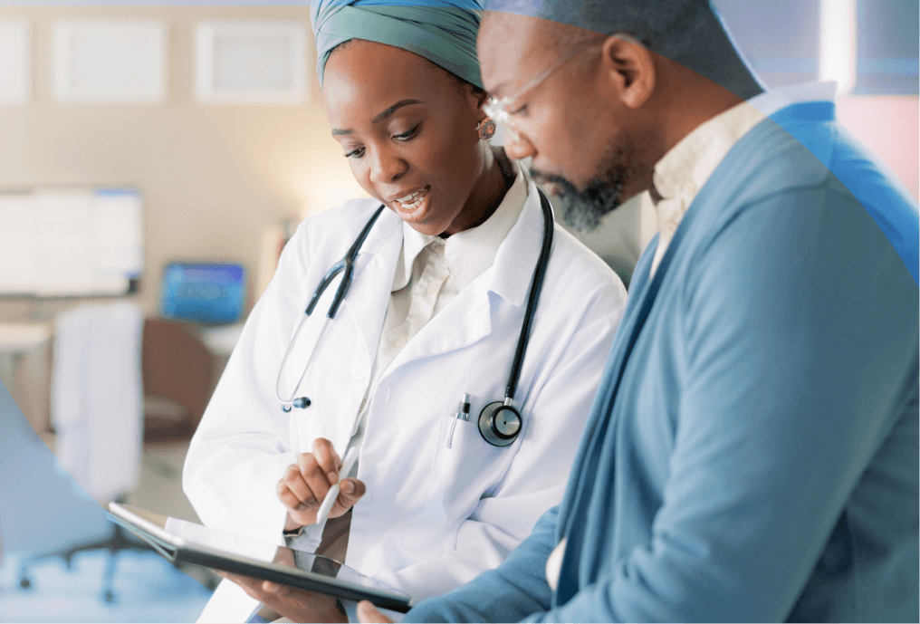 Doctor discussing notes with a patient