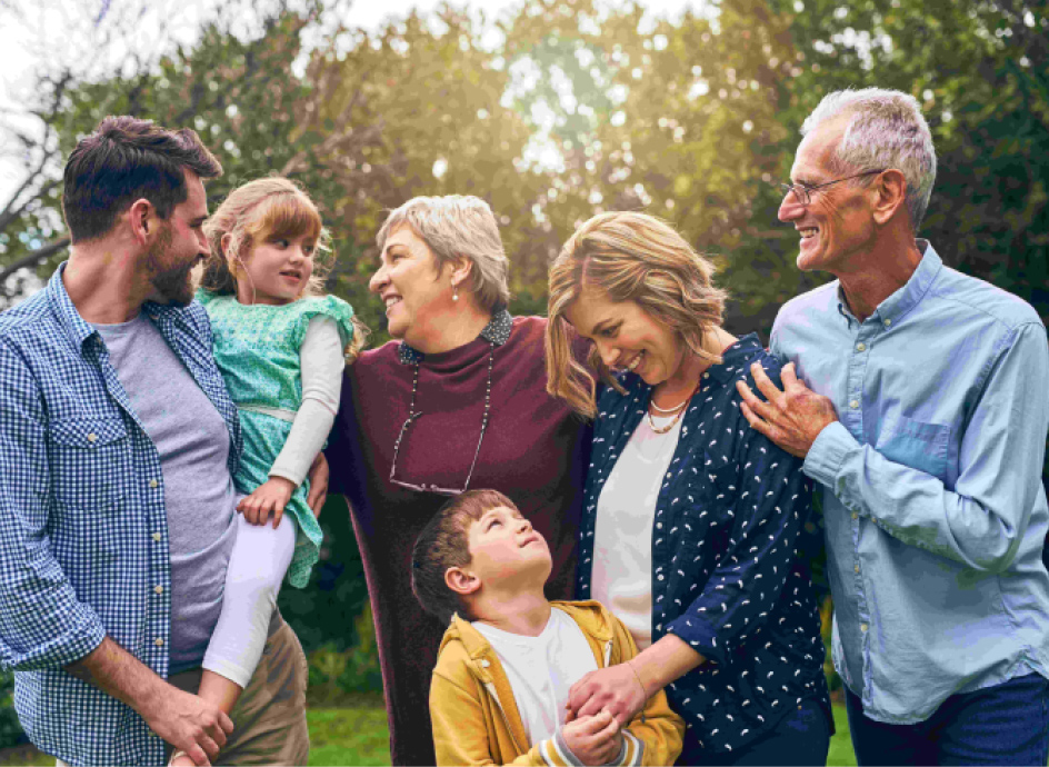 Happy family laughing together for a group photo