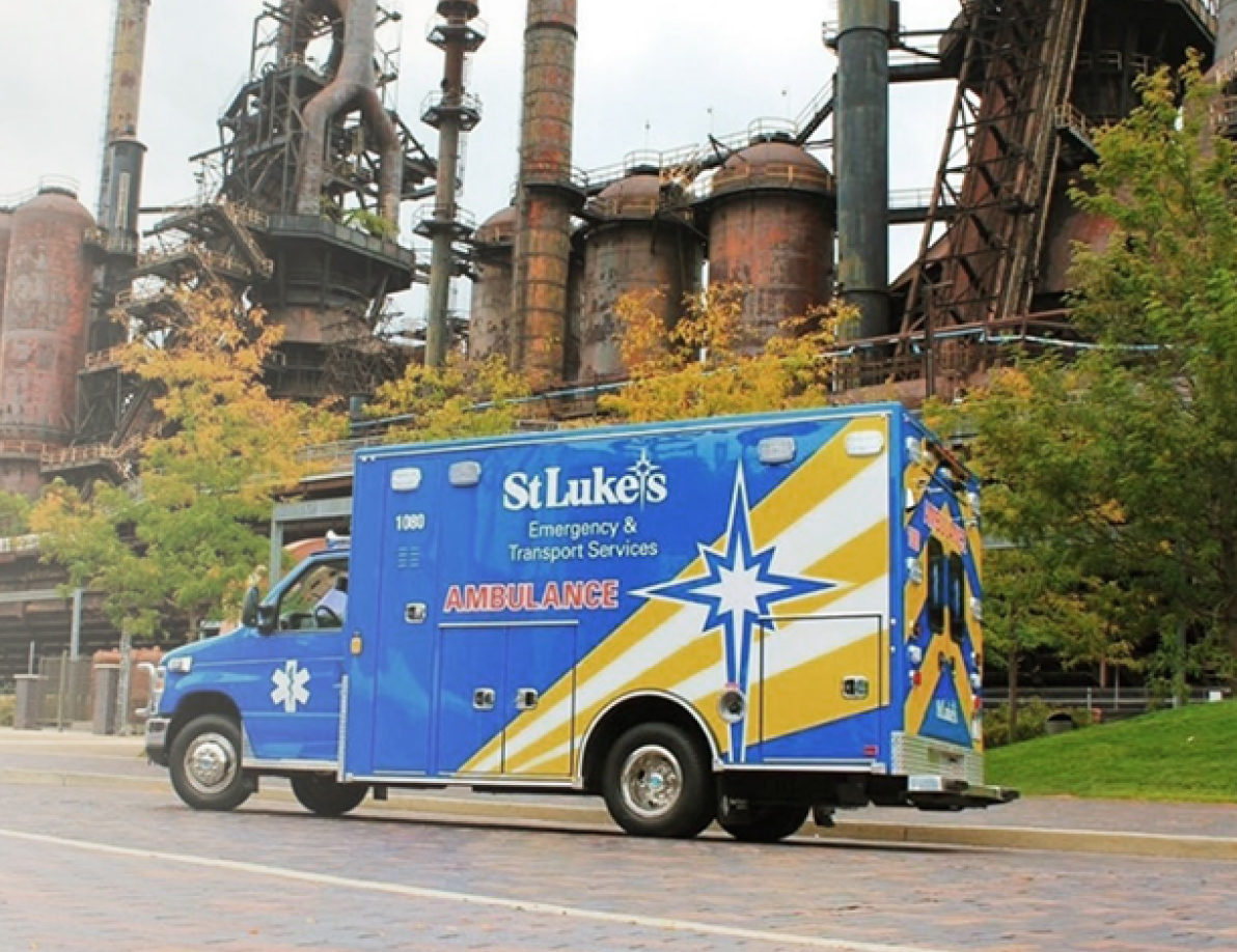St. Luke's ambulance driving on a road