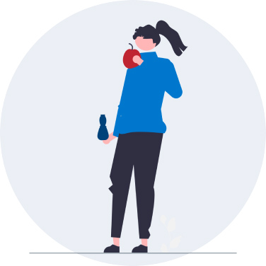 Illustration of a woman eating an apple and drinking water