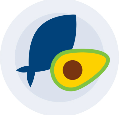 Illustration of a fish and avocado