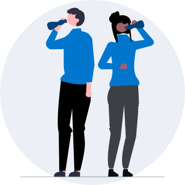 Illustration of two people drinking water
