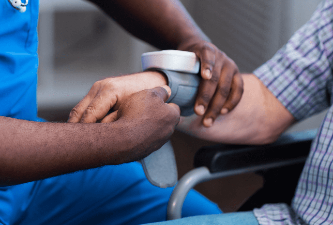 Patient with wrist monitor