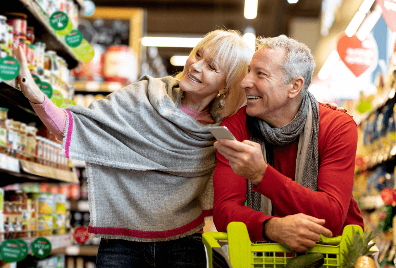 Couple shopping at a grocery store