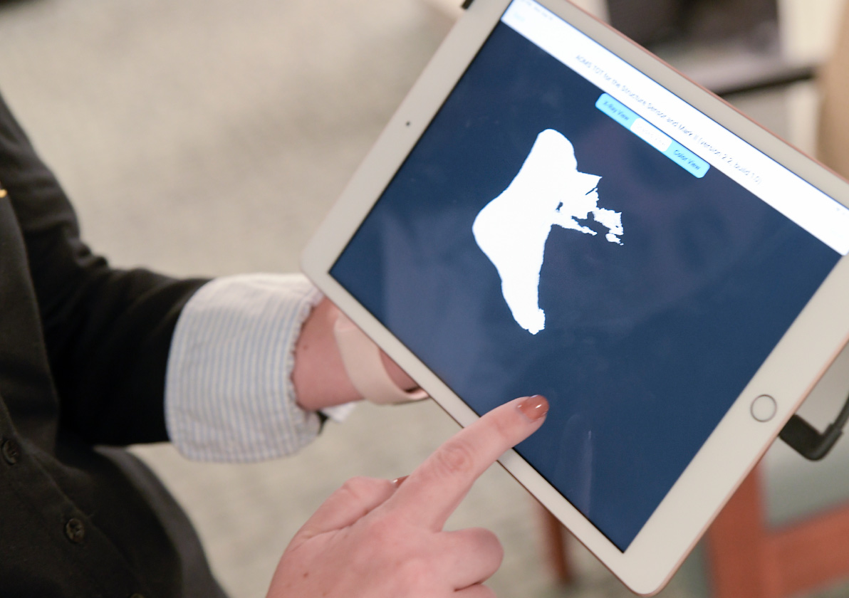 Individual reviewing medical information on a tablet device