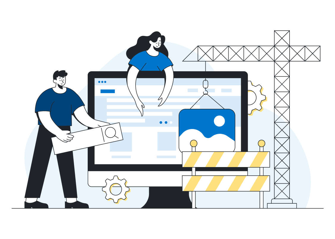 Illustration of individuals fixing a computer screen