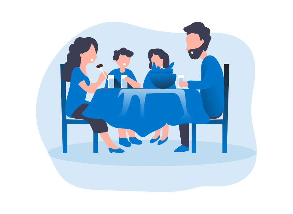 Graphic of a family eating a meal around a table