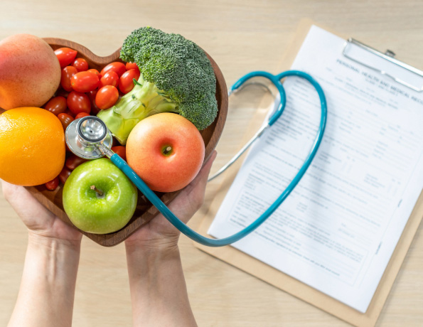 Heart shaped bowl of fresh produce