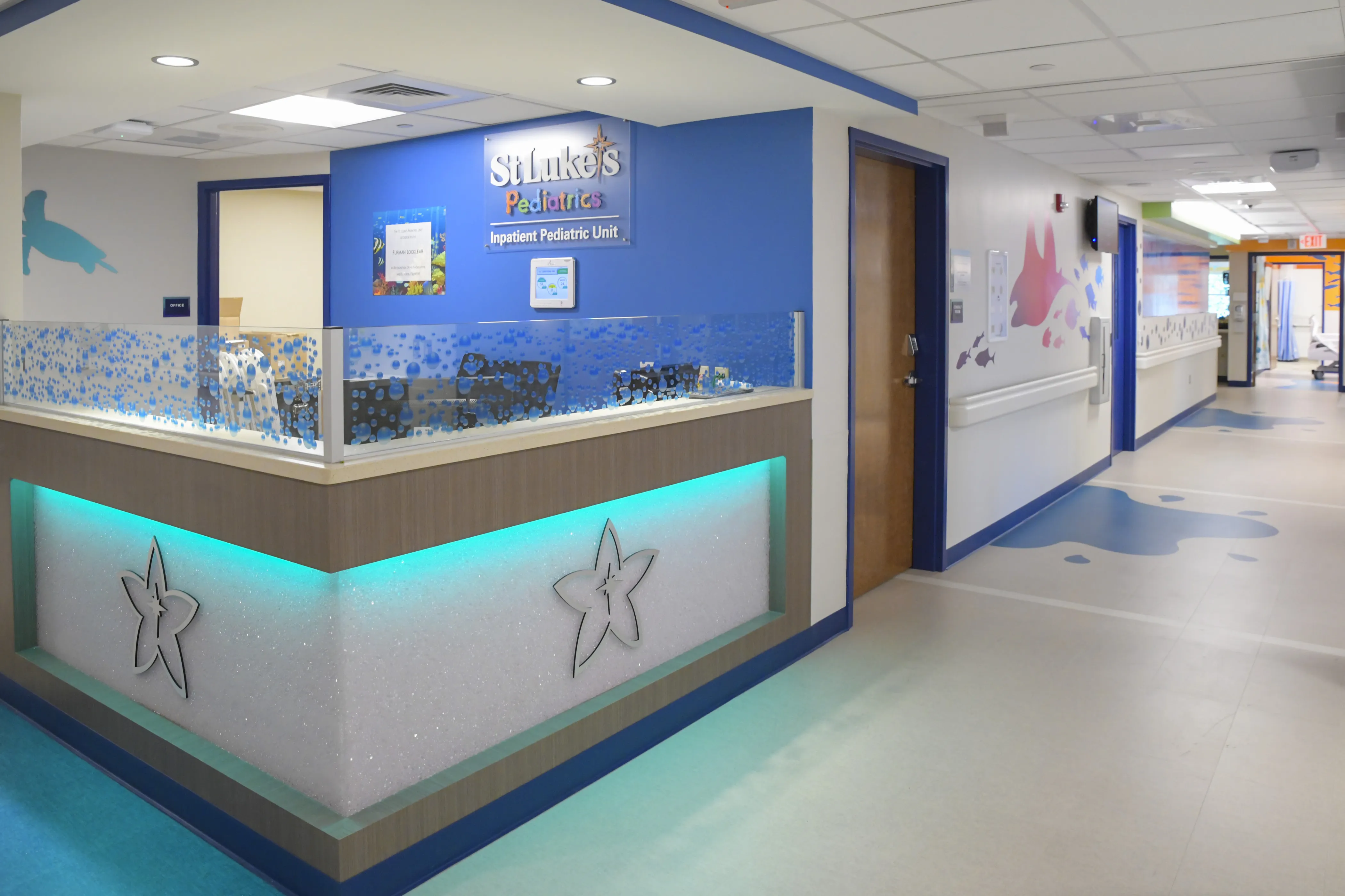 Hospital hallway of St. Luke's pediatric inpatient unit