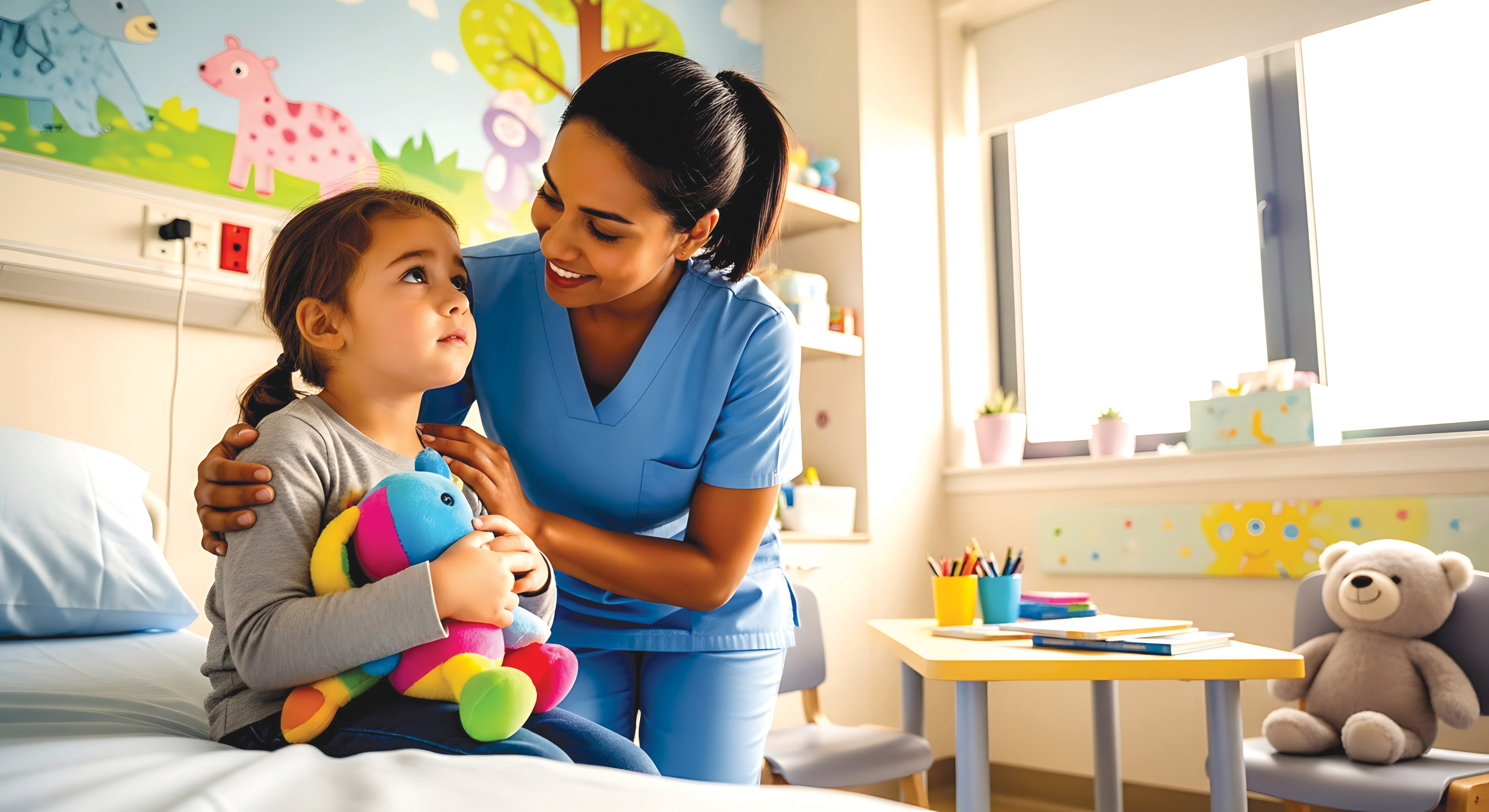 Medical professional comforting a child