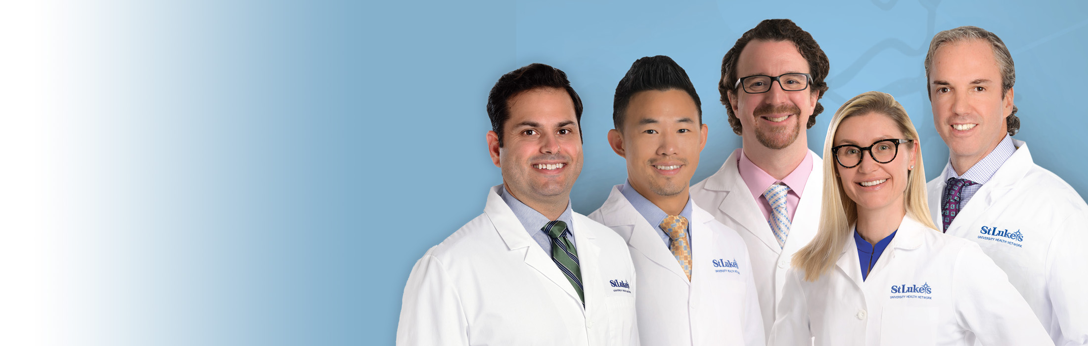 5 surgeons wearing St. Luke's Plastic Surgery lab coats