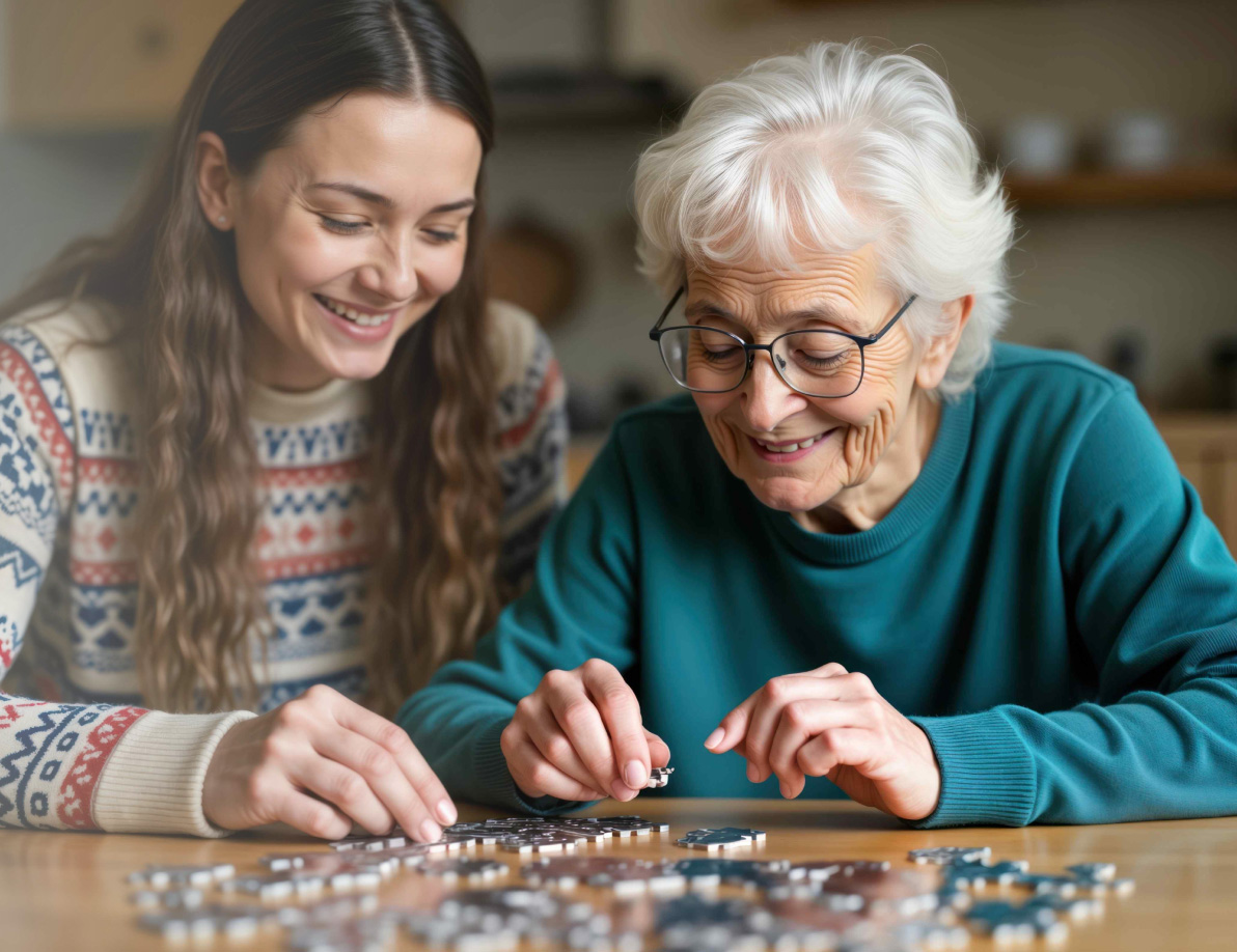 Senior citizen solving a puzzle