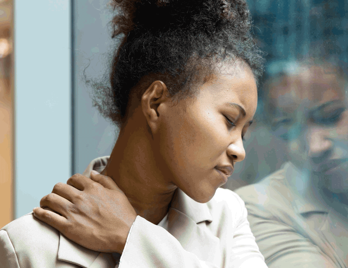 Patient struggling with neck pain