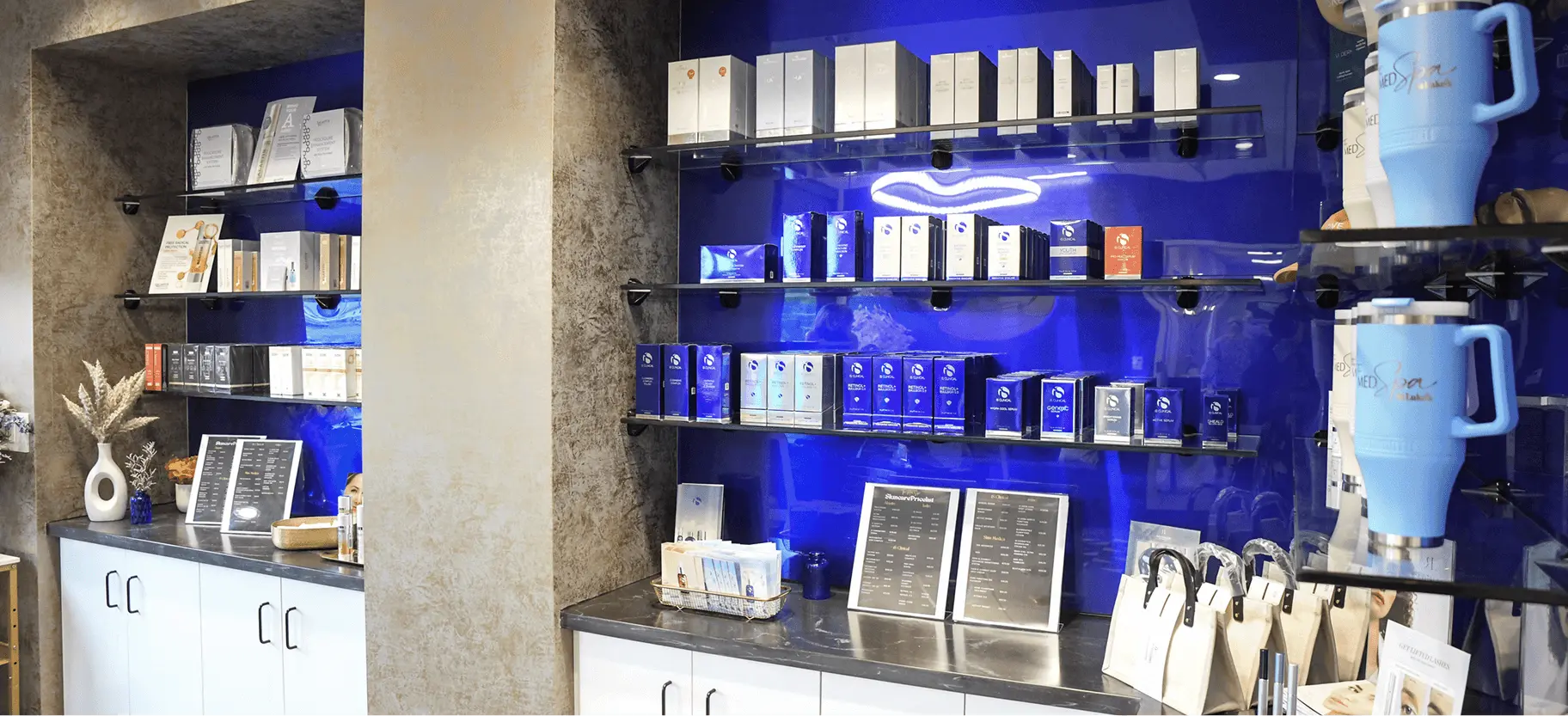 Medical spa room with products displayed