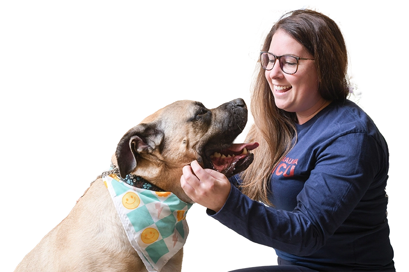 Woman petting a dog