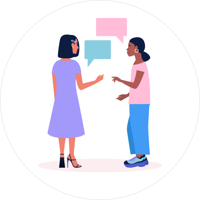 Illustrated females with speech bubbles