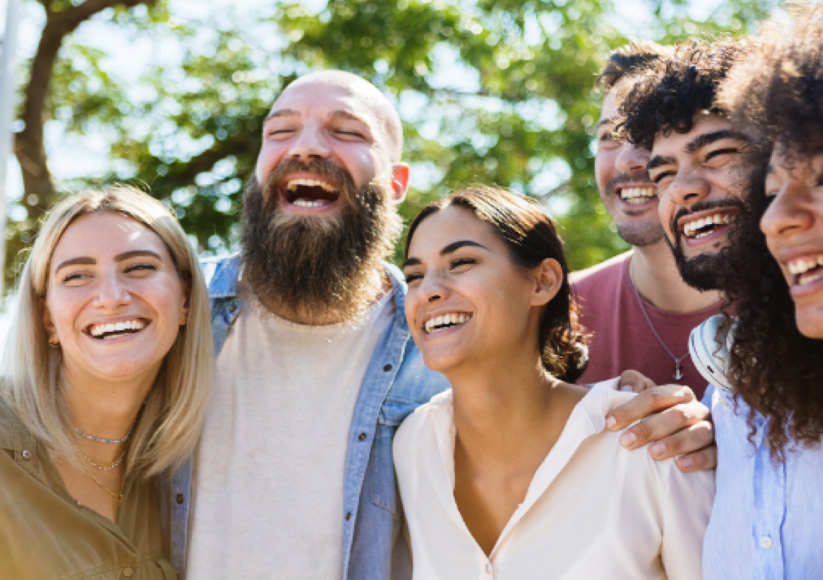Large group of joyful individauls